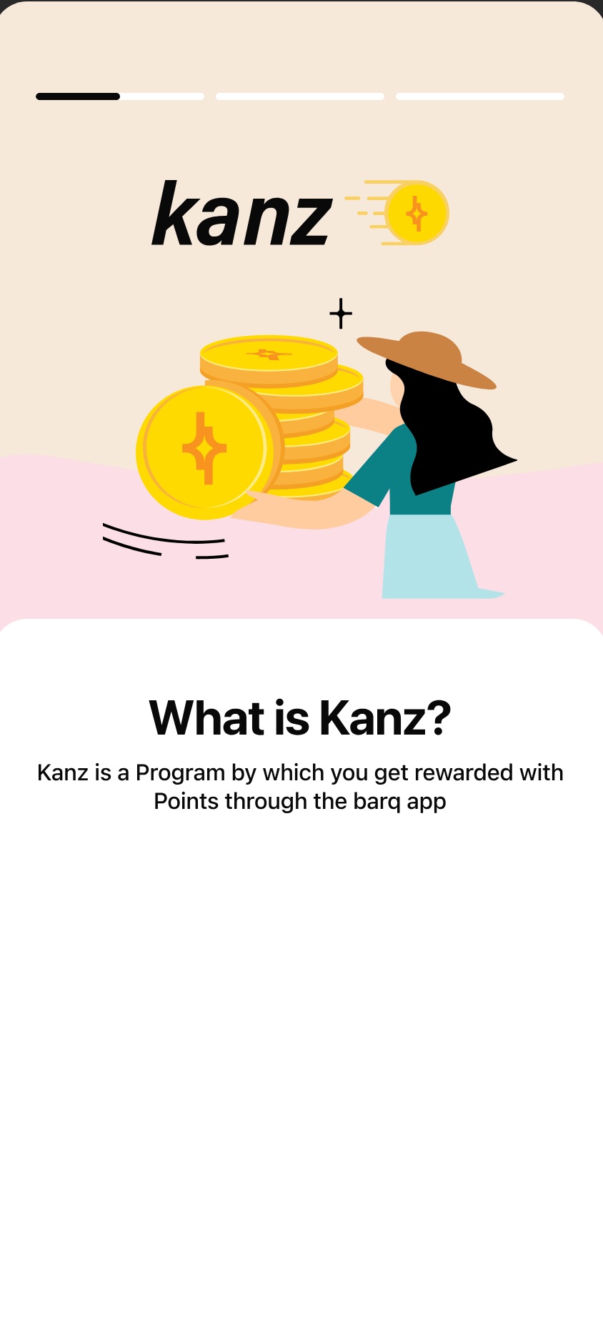 Kanz points programme onboarding screen