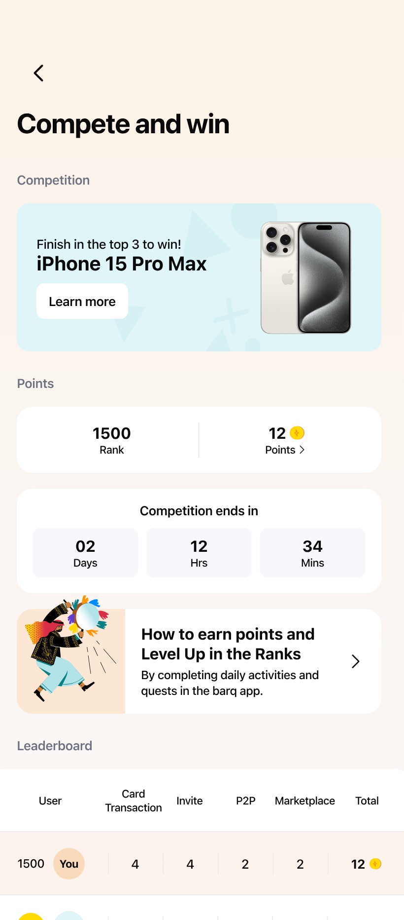 barq Compete and Win leaderboard screen